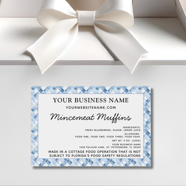 Hütte Law Zuhause Bakery Ingredients Allergens Lebensmitteletikett (Dusty Blue Check Pattern Cottage Law Home Bakery Ingredients Allergens Food Label1)