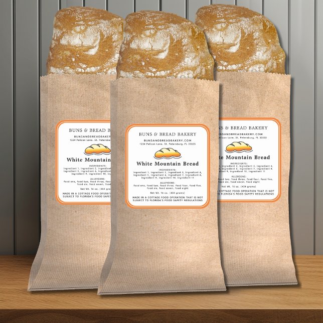 Hütte Law Zuhause Bakery Ingredients Allergens Quadratischer Aufkleber (Cottage Law Labels with Ingredients and Allergens)