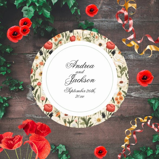 Hütte Meadow Colorful Wildblumen # Hochzeit Runder Aufkleber (Von Creator hochgeladen)