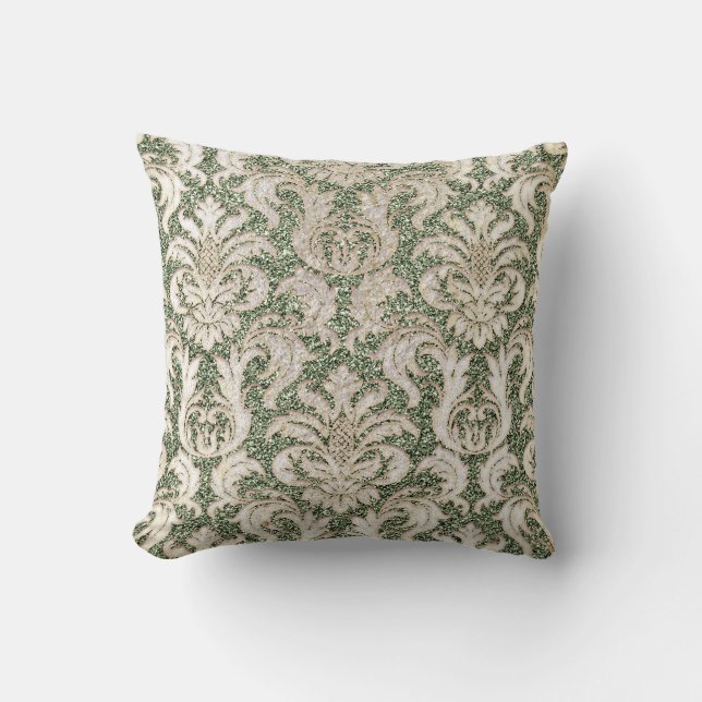 Hütte Minze Green Damask Gray Pearly Glitzer Kissen (Vorderseite)