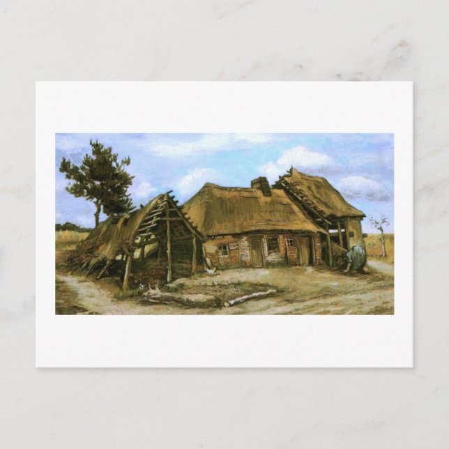 Hütte mit Decrepit Barn, Frau, Vincent van Gogh Postkarte (Vorderseite)