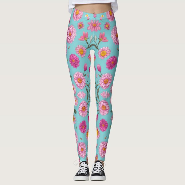 Hütte-Mittelblütenblütenblütenfarben Rosa Blume Leggings (Vorderseite)