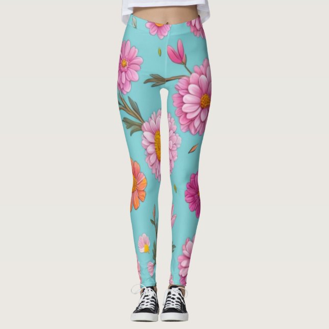 Hütte-Mittelblütenblütenblütenfarben Rosa Blume Leggings (Vorderseite)