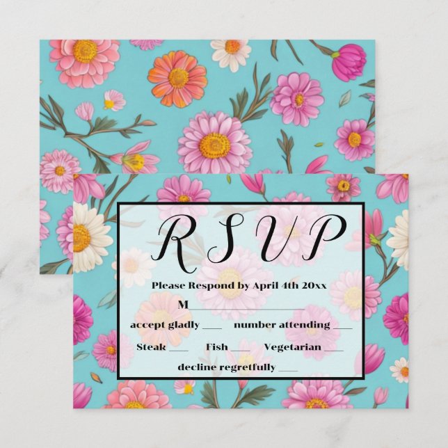Hütte-Mittelblütenblütenblütenfarben Rosa Blume RSVP Karte (Vorne/Hinten)
