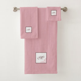 Hütte Pink Strip Rose Spitzen-Script Monogramm Badhandtuch Set