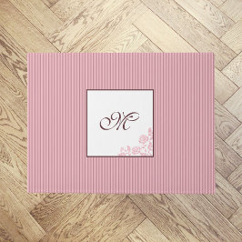 Hütte Pink Strip Rose Spitzen-Script Monogramm Fußmatte