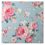 Hütte Rosa Rosen auf blauem Hintergrund Fliese<br><div class="desc">Elegantes und romantisches,  nahtloses Blumenmuster mit pastellrosa Rosen im Stil der Hütte mit weißen und rosa Wildblumen auf hellblauem Hintergrund.</div>