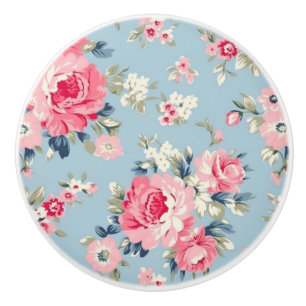 Hütte Rosa Rosen auf blauem Hintergrund Keramikknauf