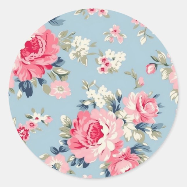 Hütte Rosa Rosen auf blauem Hintergrund Runder Aufkleber (Vorderseite)