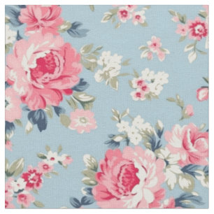 Hütte Rosa Rosen auf blauem Hintergrund Stoff