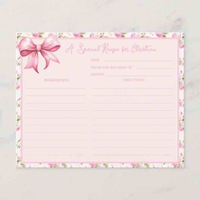 Hütte Rose Coquette Brautparty Rezept Karte (Vorderseite)