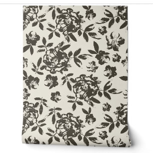 Hütte Rose Floral - Braun und Elfenbeinbeige Tapete
