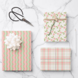 Hütte Rose, Tartan und Streifen Set in Rosa Geschenkpapier Set