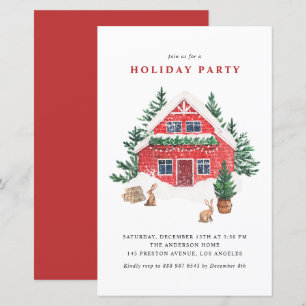 Hütte Rote Wasserfarbe Einladung zur Party