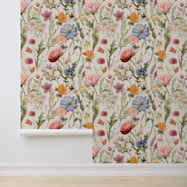 Hütte Schattenfarbene Wildblumen Tapete (Anwendung)