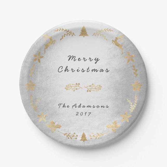 Hütte Silver Gray Gold Weihnachten Pappteller (Vorderseite)