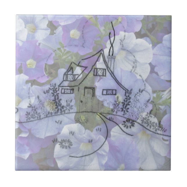 Hütte Stickerei & Petunias Fliese (Vorderseite)