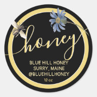 Hütte Style Blue Flowers Honey Label Bee Black