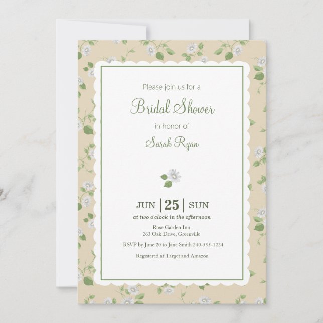 Hütte Style Cream Floral White Daisies Land Einladung (Vorderseite)