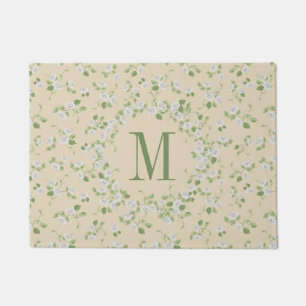 Hütte Style Floral White Daisies Cream Monogram Fußmatte