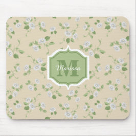 Hütte Style Floral White Daisies Cream Monogram Mousepad