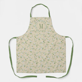 Hütte Style Floral White Daisies Cream Monogram Schürze