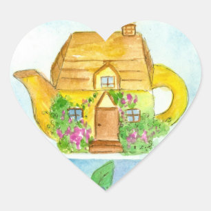Hütte Teapot Lilac Blume Herz-Aufkleber