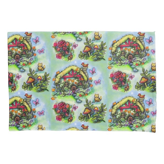 Hütte und Blume-Cockpitflorpillowcase Kissenbezug (Vorderseite)