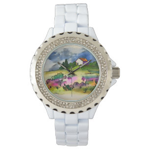 Hütte und wilde Blume Englische Landschaft Armbanduhr