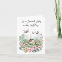 Hütte von Aquarellen im Blumenkranz für Schwester