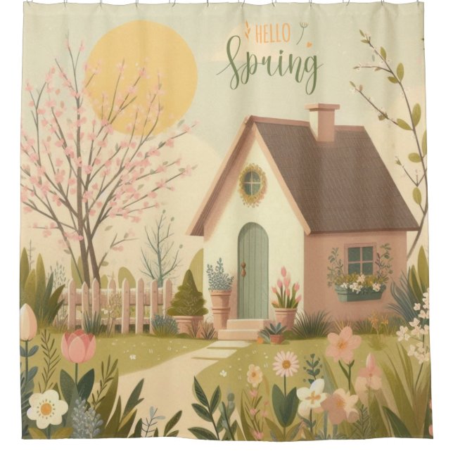 Hütte von Blumen/Frühling Duschvorhang (Vorderseite)