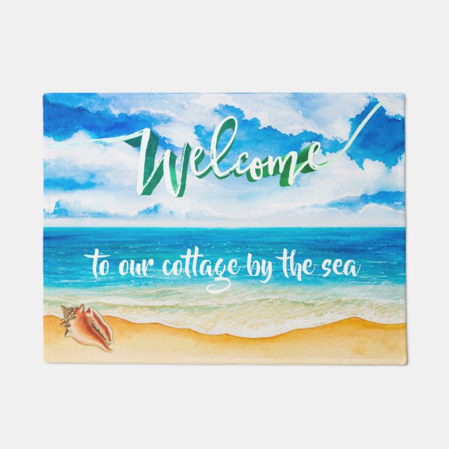 Hütte Watercolor Ocean Shore Fußmatte (Vorderseite)