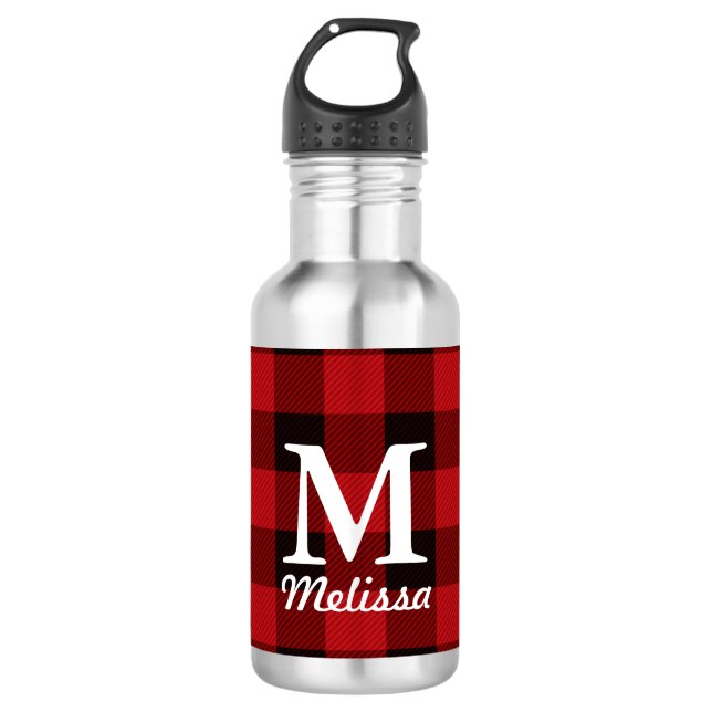 Hütte Weihnachten Roter Büffel Lumberjack kariert Edelstahlflasche (Vorderseite)