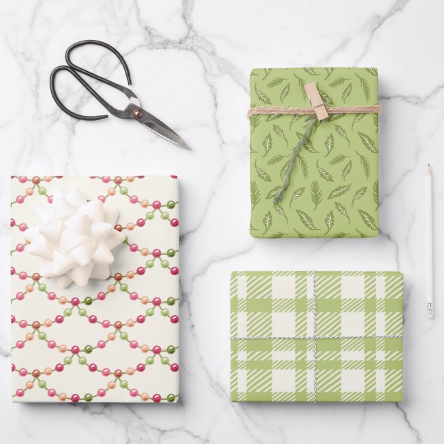 Hütte Weihnachtswrapping Paper - Garland Geschenkpapier Set (Vorderseite)