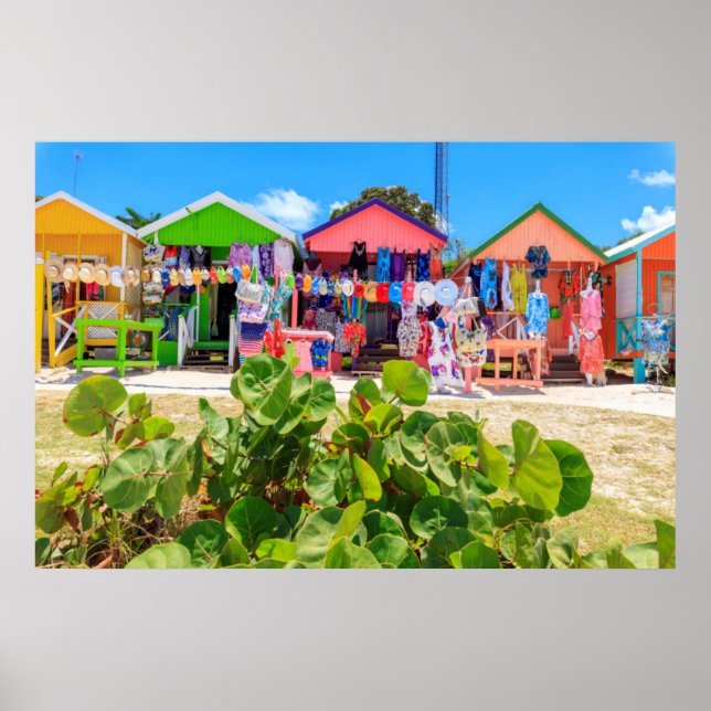 Hütten aus mehrfarbigem Holz | Long Bay Beach Poster (Vorne)
