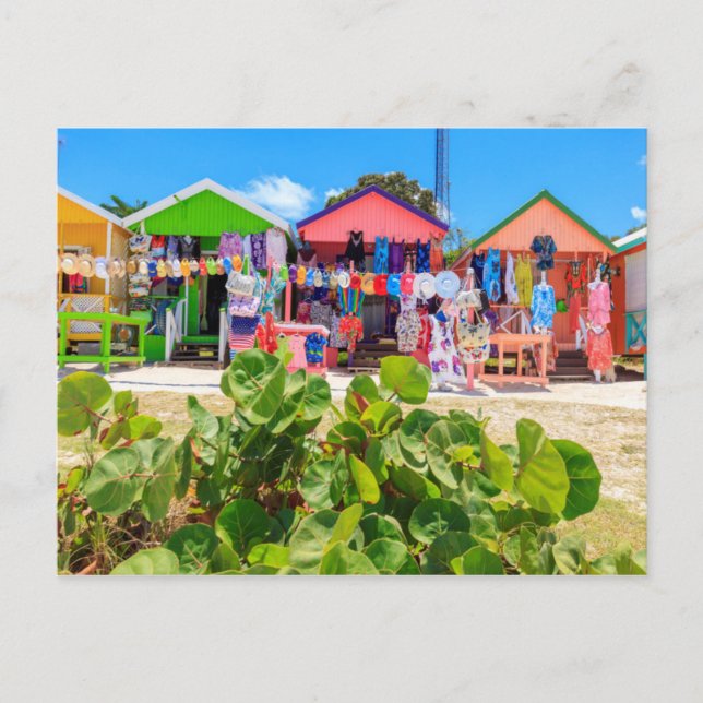 Hütten aus mehrfarbigem Holz | Long Bay Beach Postkarte (Vorderseite)