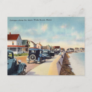 Hütten entlang der Küste, Wells Beach, Maine Postkarte