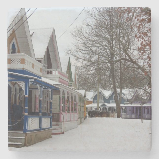 Hütten im Winter - Martha's Vineyard Steinuntersetzer (Vorderseite)