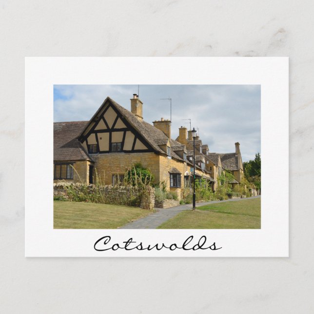 Hütten in Broadway, Cotswolds, weiße Textkarte Postkarte (Vorderseite)