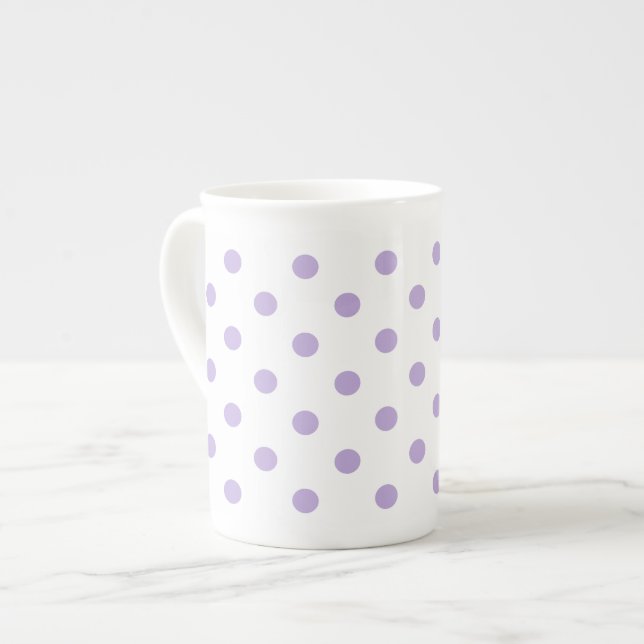 Hütten-Lavendel-Polka-Punkt Prozellantasse (Vorderseite Links)