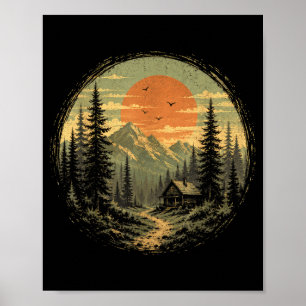 Hütten-Sonnenuntergang-Berg-Wald-Wildnis-Natur Poster