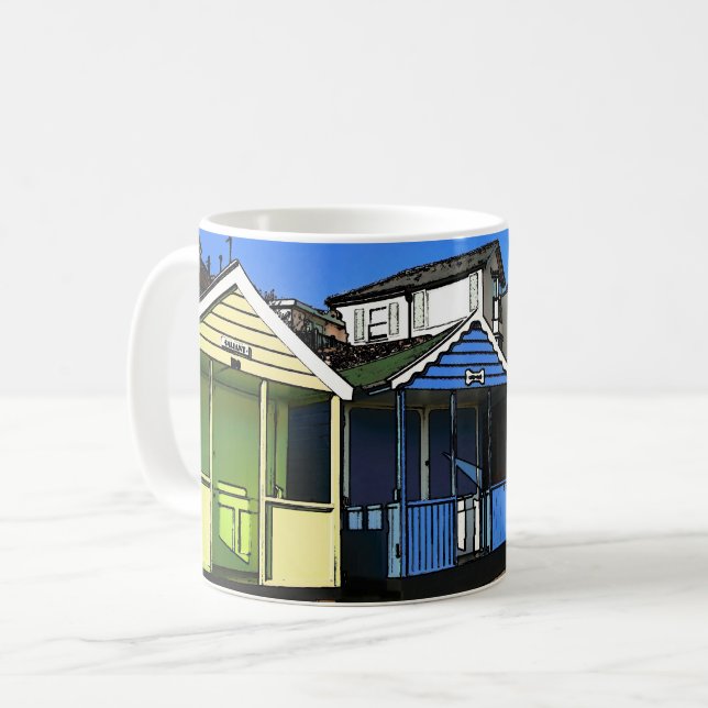 Hütten und blauer Himmel englisches Foto am Meer Kaffeetasse (Vorderseite Links)