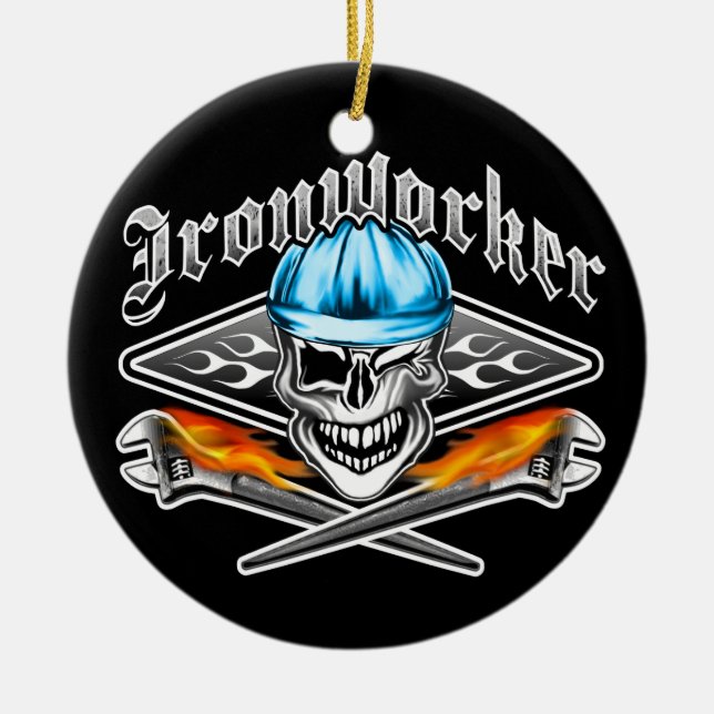 Hüttenarbeiter-Schädel blinzelnd und bohren Sie Keramik Ornament (Vorne)