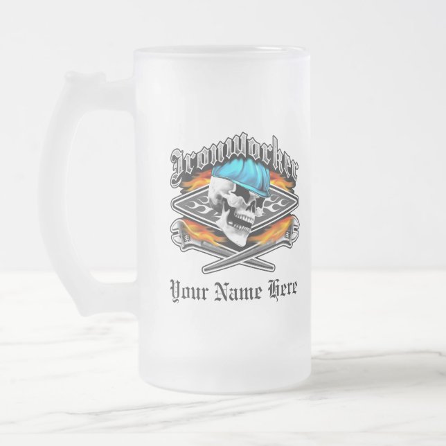 Hüttenarbeiter-Schädel und bohren Schlüssel Mattglas Bierglas (Links)