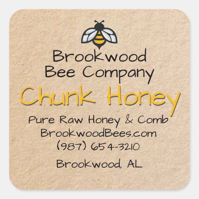 Hüttenmarkt-Chunk-Honey-Label-Biene Quadratischer Aufkleber (Vorderseite)
