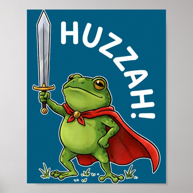 Huzzah Frog Knight Funny Sword Meme Frog Quote Men Poster (Vorne)