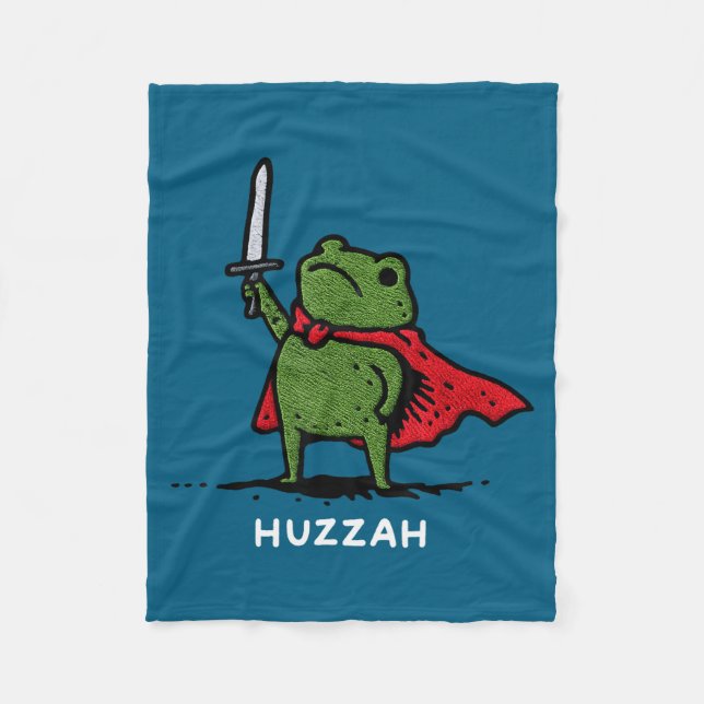 Huzzah Frog Knight Funny Sword Meme Quote  Fleecedecke (Vorderseite)