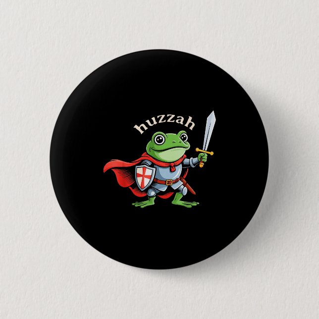 Huzzah Frog Knight Funny Sword Meme Quote Medieval Button (Vorderseite)