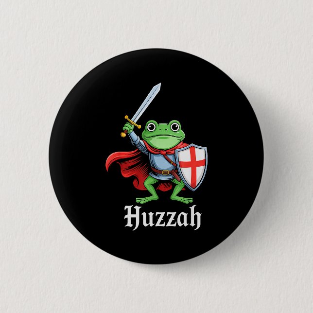 Huzzah Frog Knight Funny Sword Meme Quote Medieval Button (Vorderseite)