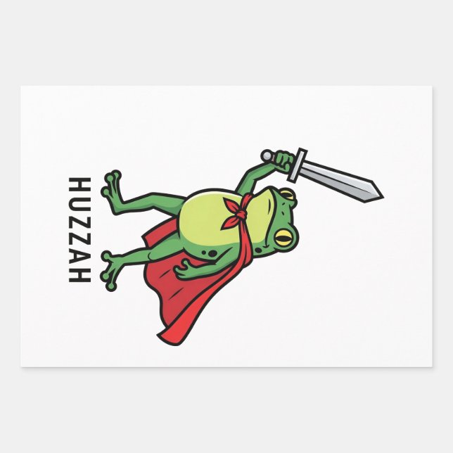 Huzzah Frog Knight Funny Sword Meme Zitat Geschenkpapier Set (Vorderseite)
